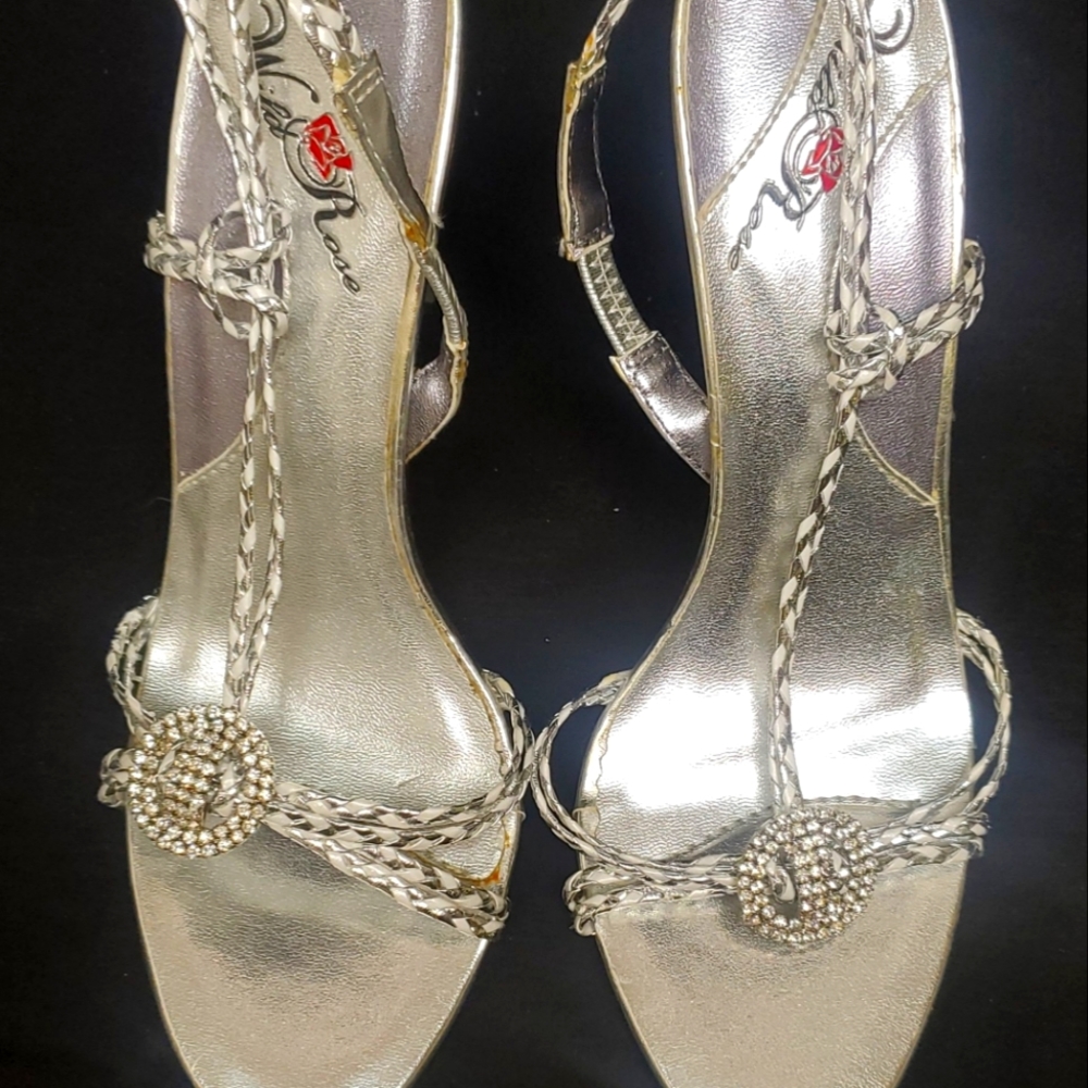 Womens silver wild rose heels size 8